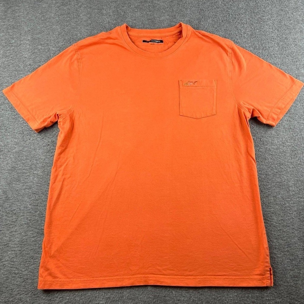 Greg Norman Men's XL Short Sleeve Pocket T-Shirt Orange Shark Logo Golf Casual